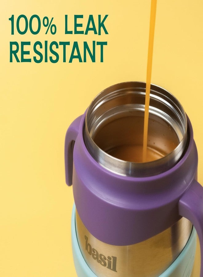 Basil ThermoTot Kids Insulated Food Jar 320ml | 304 Stainless Steel | BPA-Free | Double Wall Vacuum Lunch Box with Handle & Spork | Hot Cold Storage for School Travel Picnics - Blueberry - Image 3